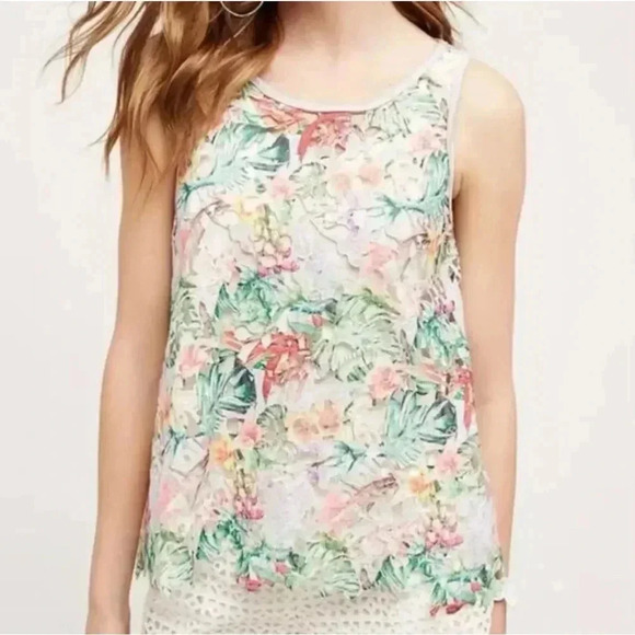 Anthropologie inari fiore floral cut out tank top sleeveless medium colorful - Picture 3 of 16